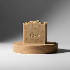 Natural Soap Bar on Wooden Display Stand, Minimalist Studio Shot