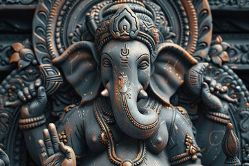 Bright holiday composition for happy Ganesh Chaturthi, abstract vivid composition consists of fictional unreal fantastic vision on background