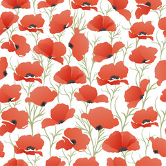Beautiful floral seamless pattern watercolor hand drawn poppy flowers. Stock illustration, watercolor effect, fabric, wallpaper, textile , gift wrapping paper, happy birthday 