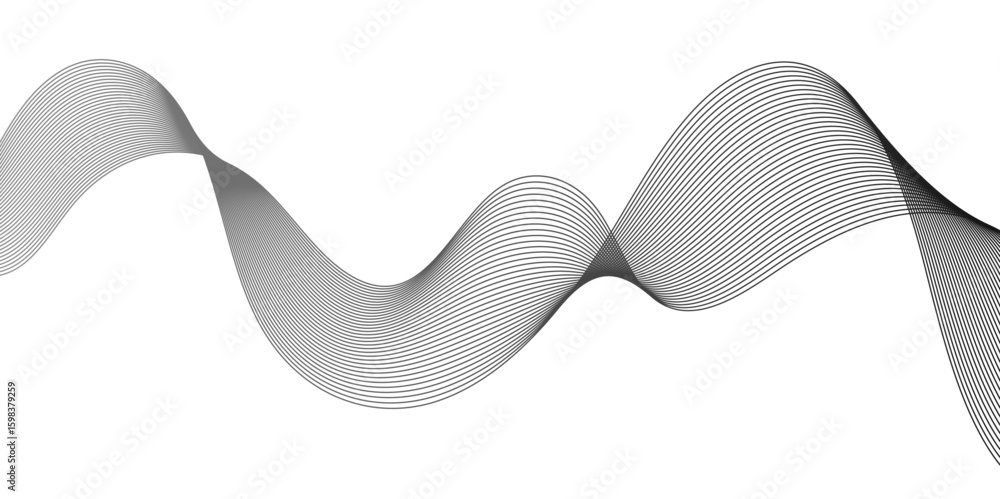 Poster abstract technology lines on white background. undulate grey wave swirl, frequency sound wave, twist