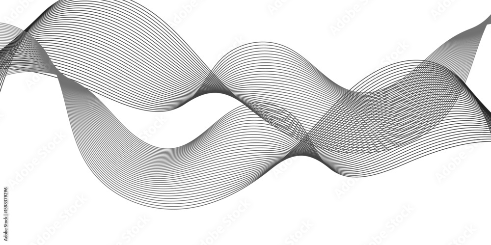 Poster abstract technology lines on white background. undulate grey wave swirl, frequency sound wave, twist