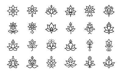 Web Minimal Floral Line Icon Bundle &ndash; 30 Elegant Flower Vector Icons for Logos, Branding, Invitations, and Botanical Design Projects