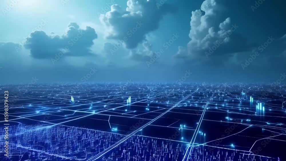 Poster digital cloud technology abstract rendering, connecting the world through network.