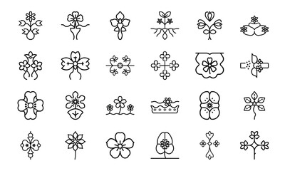 Web Minimal Floral Line Icon Bundle &ndash; 30 Elegant Flower Vector Icons for Logos, Branding, Invitations, and Botanical Design Projects