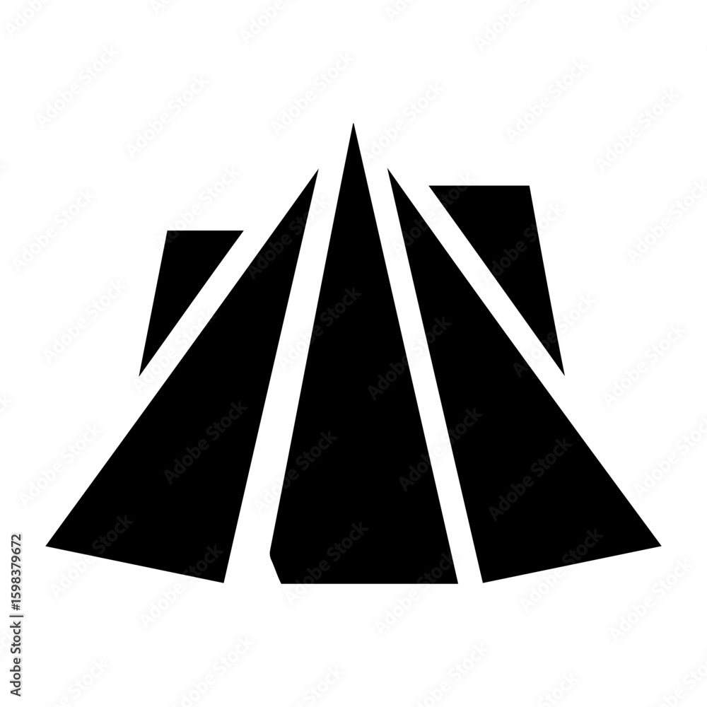 Poster illustration of a geometric shape with triangular and rectangular elements in black and white design
