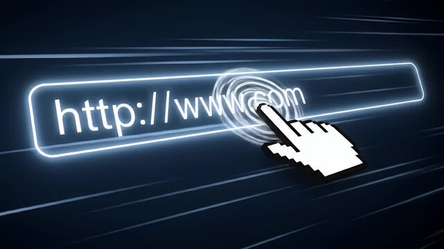 Futuristic address bar with http www com and interactive cursor click in abstract digital space
