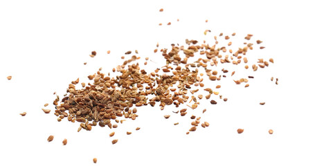 Close up anise seeds spice, isolated on white, (Pimpinella anisum) background and texture, side view