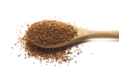 Anise seeds spice in wooden spoon (Pimpinella anisum) isolated on white, side view	