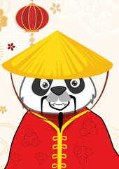 Chinese Cute Panda with Chinese Hat and background 