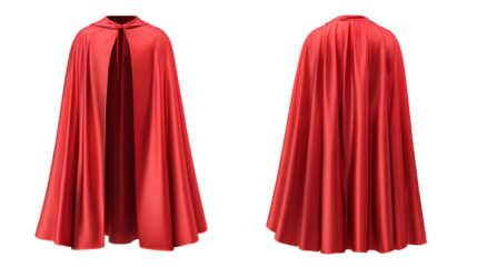 3d realistic vector red cape front and side view and back, isolated on white background.