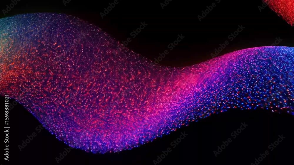 Poster glowing particle stream flows with mesmerizing blue and purple light.