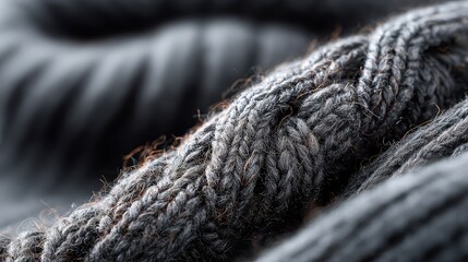 Close up of a thick textured dark gray knitted fabric