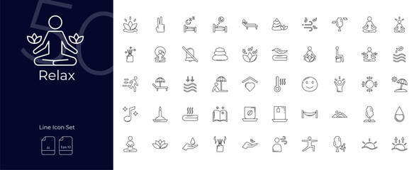 Relax Line Editable Icons set. Vector illustration in modern thin line style of Relax icons: relaxation, relaxed, wellbeing, etc