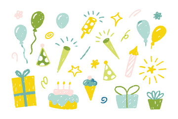 Birthday Party Illustrations: A collection of fun illustrations capturing the festive spirit of a birthday celebration, perfect for adding a touch of joy and playfulness to any project.