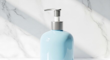 Polished Light Blue Dispenser Bottle on Marble Surface