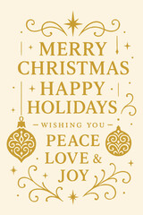 Vector illustration of a vintage Christmas card with a floral gold ornament and retro holiday design