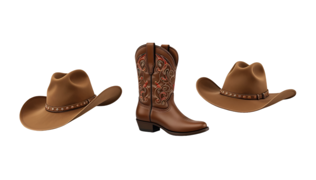 Shop western cowboy hats and boots for men and women authentic leather stylish country fashion apparel isolated on tranparent background