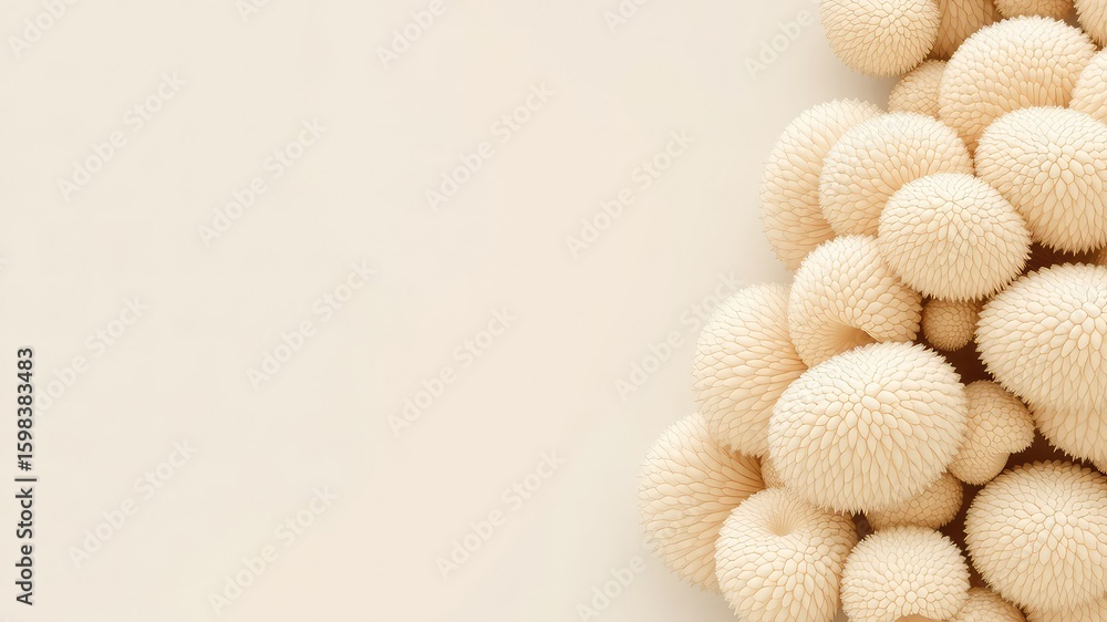 Poster textured spheres in a cluster formation against a plain background providing a soft and subtle visua
