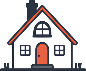 Cute Cartoon House Icon with Red Roof and Chimney