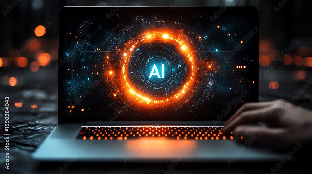 Fototapete laptop computer screen displaying an abstract design with the word ai.