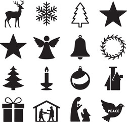 Christmas, Icon, Set, Holiday, Symbol, Decoration, Winter, Festive, vector, silhouette