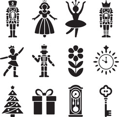 Fototapeta premium Nutcracker, Icon, Set, Ballet, Christmas, Holiday, Fantasy, Story, vector, silhouette