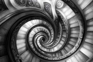 Spiral staircase leads to unknown depths with intricate design and endless twists