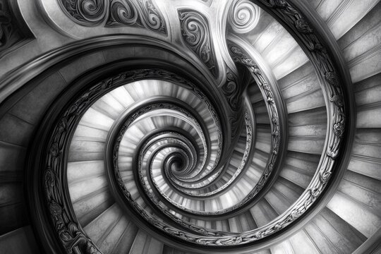 Spiral staircase leads to unknown depths with intricate design and endless twists