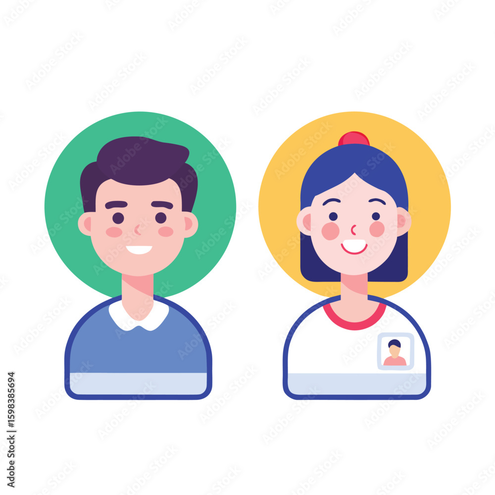 Poster collection of user profile icons showing single and multiple people isolated on white background