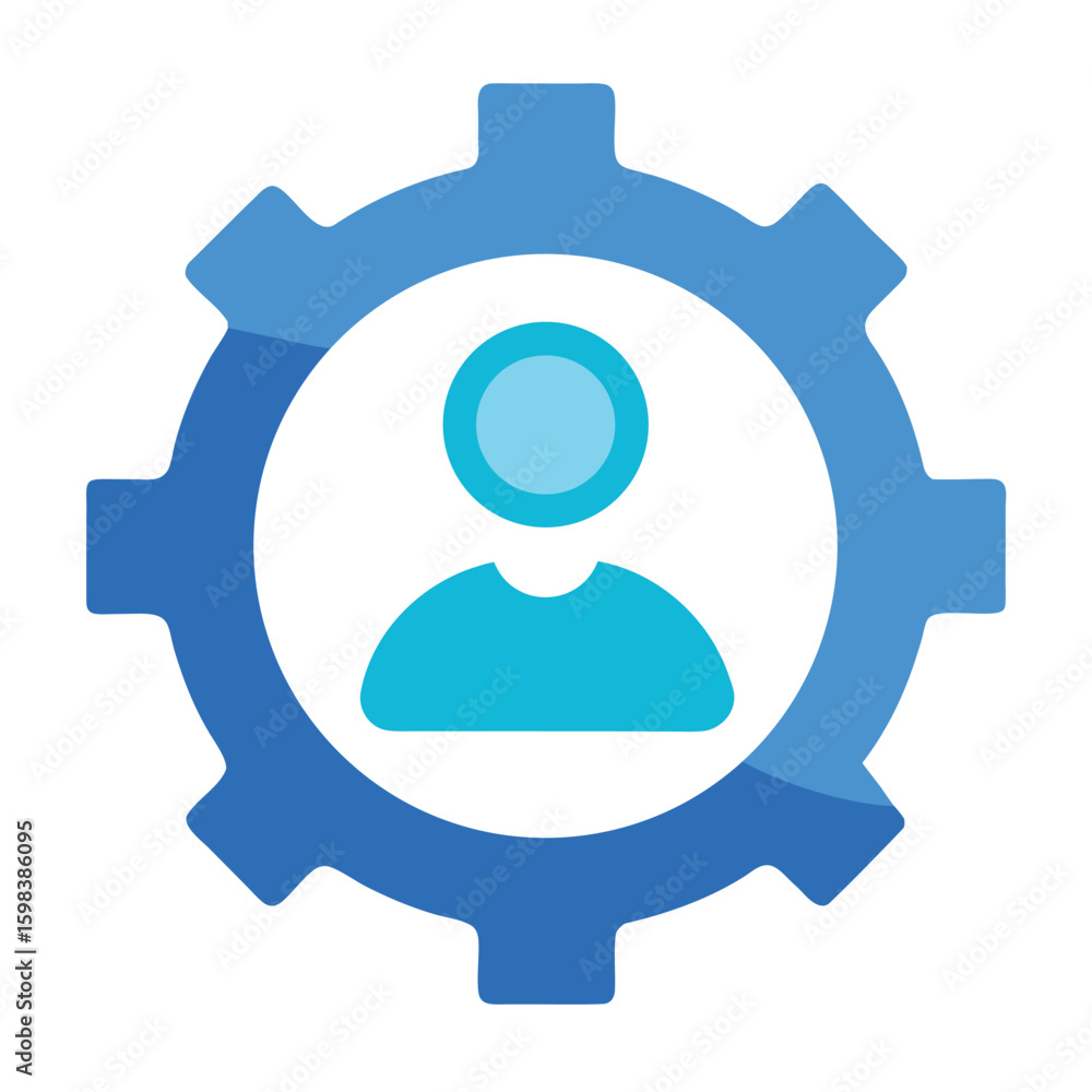 Poster user profile icon with gear for account settings and customization isolated on white background