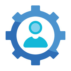 User profile icon with gear for account settings and customization isolated on white background
