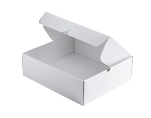 White cardboard box opening, transparent background, packaging mockup