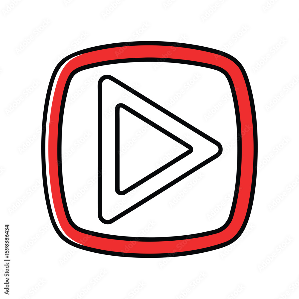 Poster simple outline play button icon for media playback isolated on white background