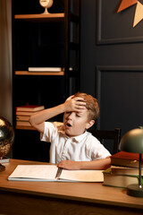 Child Doing Homework with Books and Globe – Back to School Theme