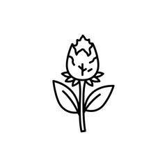 Outline drawing of frost-burned plant in thin linear style