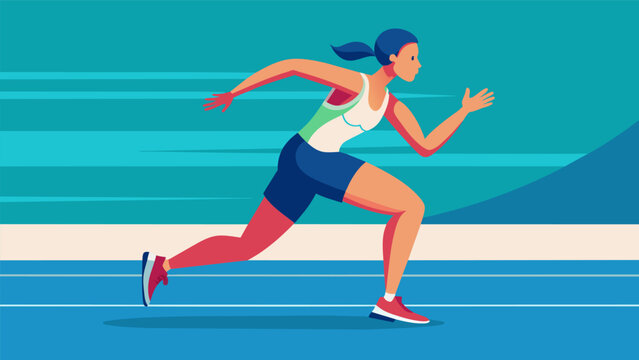 A distance runner striding along the virtual track during the 1500 meter race.. Vector illustration