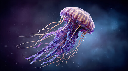 Vibrant Purple Jellyfish Glowing Underwater with Radiating Tentacles


