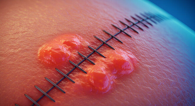 Inflammation at Infected Surgical Suture Site Close-Up