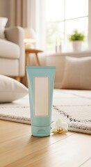 Serene Spa Day: Teal Tube with Orchid on Wood Floor