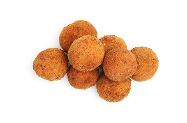 Delicious fried croquette balls isolated on white, top view