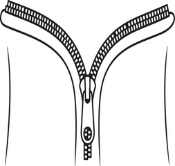 Black zipper pull on open garment clothing fastener