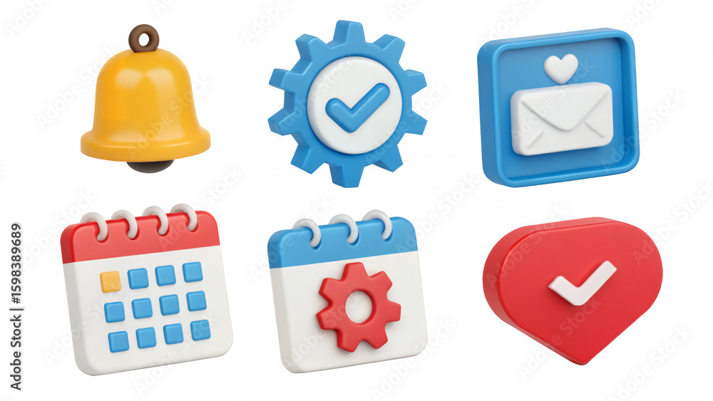 Fototapete various notification and scheduling icons in a rendered style on transparent background