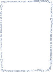 Blue whimsical line art frame. Rectangular decorative sea siren summer border with wavy, whimsy, Mediterranean, coastal style. Cute coquette girly rococo summer in trendy mermaid core style