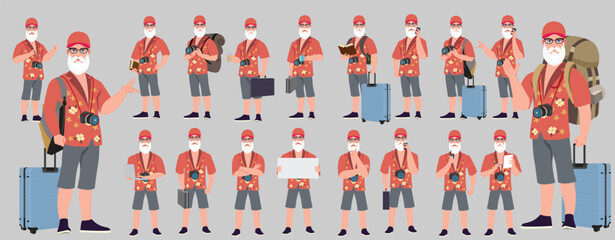 Traveler character model sheet, Character poses, expressions, Walk cycle, Run cycle animated character sequences.