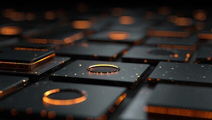 Dark, glowing squares, technological grid