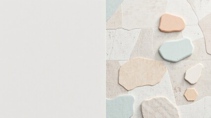 Neutral Palette Decorative Wall Texture Featuring Raised Abstract Shapes and a Subtle Textured Solid Color Panel