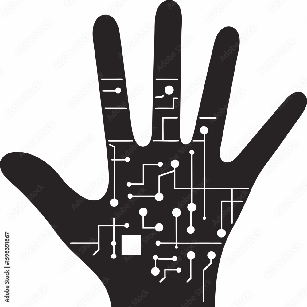 Aufkleber digital circuitry hand depiction symbolizing technology and artificial intelligence