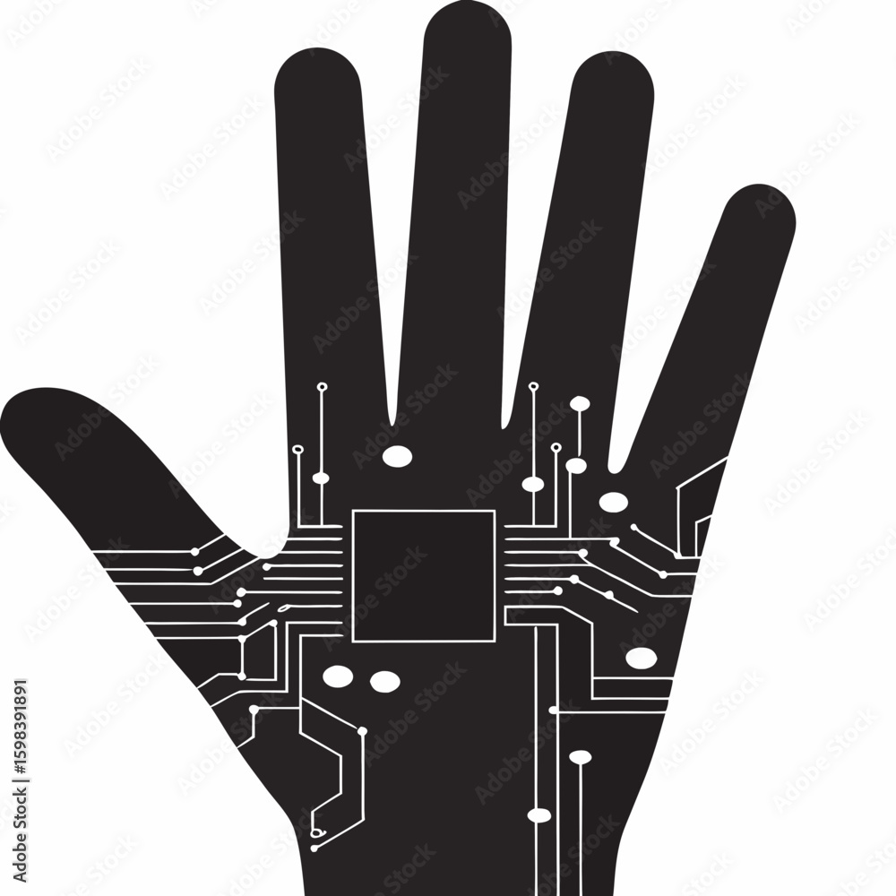 Aufkleber digital hand with circuit board integration technology concept design