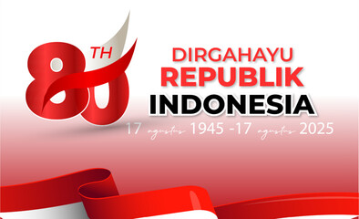 Poster banner celebrating indonesia 80th independence on august 17 with illustrations