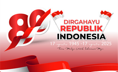 Poster banner celebrating indonesia 80th independence on august 17 with illustrations